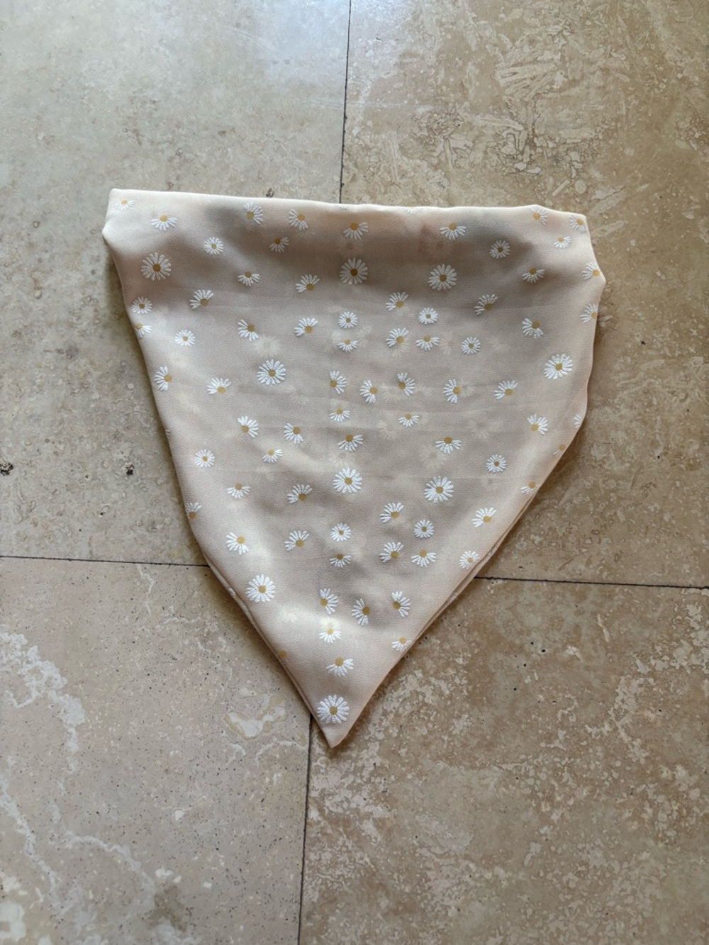 Beige Daisy Print Triangle Scarf